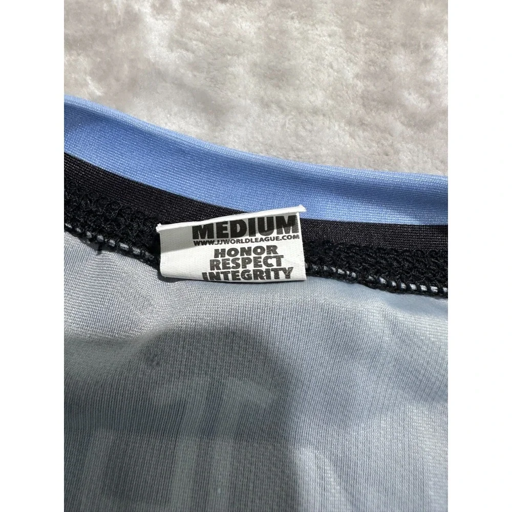 Rashguard Jiu Jitsu Mens Size Medium Blue V-Neck Long Sleeve JJ World League EUC